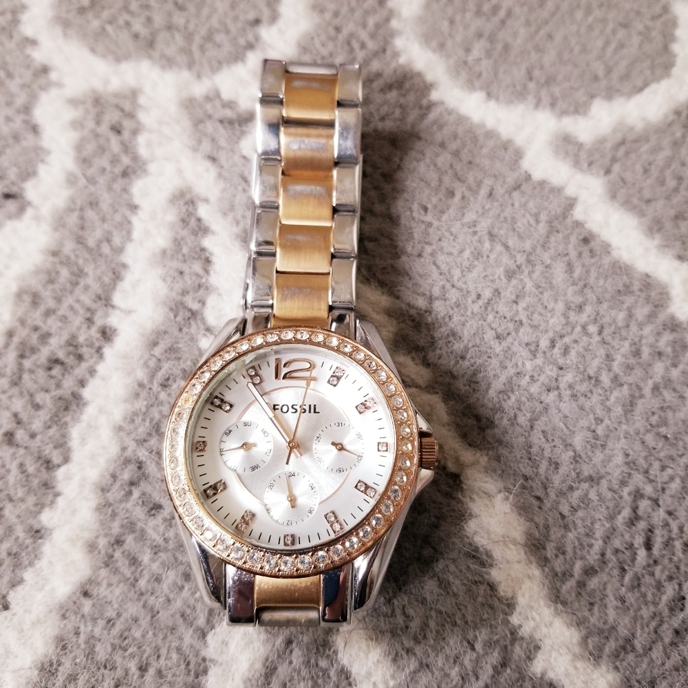 Ladies Fossil Riley Two Tone Crystal Accented Mul… - image 2